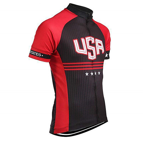 

21Grams American / USA National Flag Men's Short Sleeve Cycling Jersey - Black / Red Bike Top UV Resistant Breathable Quick Dry Sports Terylene Mountain Bike MTB Road Bike Cycling Clothing Apparel