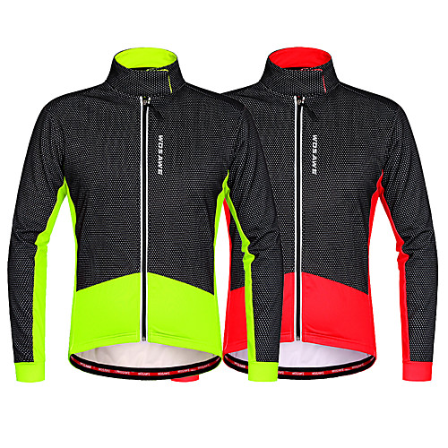 

WOSAWE Men's Cycling Jacket Bike Winter Fleece Jacket Top Thermal / Warm Waterproof Zipper Sports Polyester Fleece Winter Red black / Black / Green Mountain Bike MTB Road Bike Cycling Clothing Apparel