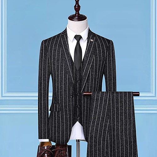 

Tuxedos Standard Fit Notch Single Breasted One-button Cotton Blend Striped