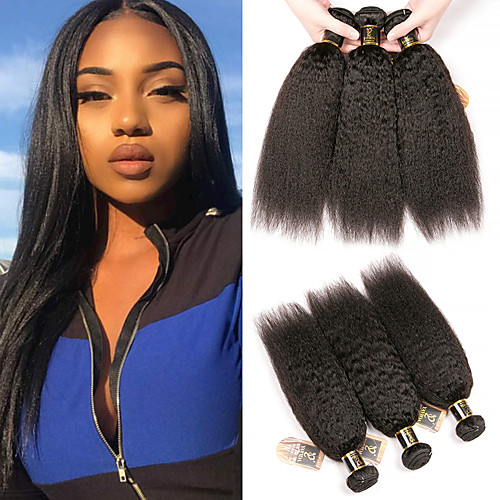 

3 Bundles Brazilian Hair kinky Straight 100% Remy Hair Weave Bundles 300 g Natural Color Hair Weaves / Hair Bulk Bundle Hair One Pack Solution 8-28 inch Natural Color Human Hair Weaves Odor Free Best