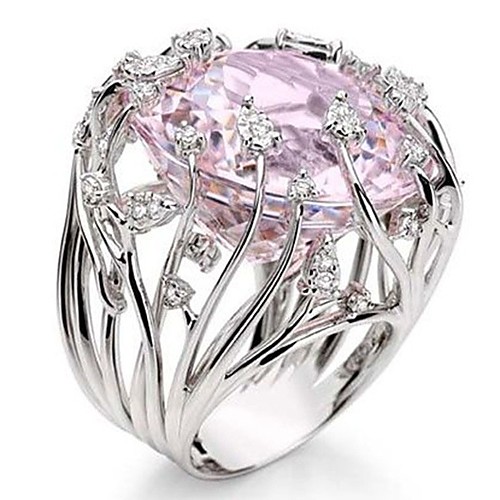 

Women's Band Ring Ring Cubic Zirconia 1pc Pink Gemstone & Crystal Copper Silver-Plated Geometric Stylish Luxury Party Gift Jewelry Hollow Out Cool