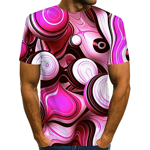 

Men's T shirt Graphic Color Block 3D Print Short Sleeve Daily Wear Tops Streetwear Exaggerated Fuchsia