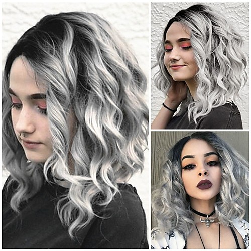 

Synthetic Wig Curly Side Part Wig Long Grey Synthetic Hair 18 inch Women's Fashionable Design Women Synthetic Dark Gray