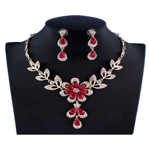 

Women's Black Red Multicolor Cubic Zirconia Bridal Jewelry Sets Chandelier Flower Flower Shape Unique Design Dangling Colorful Resin Rhinestone Earrings Jewelry Black / Dark Red / Rainbow For Wedding