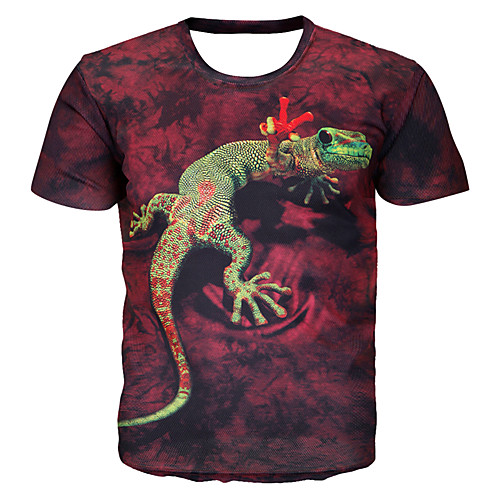 

Men's Plus Size Color Block 3D Print T-shirt Basic Exaggerated Street Casual / Daily Round Neck Red / Short Sleeve / Animal