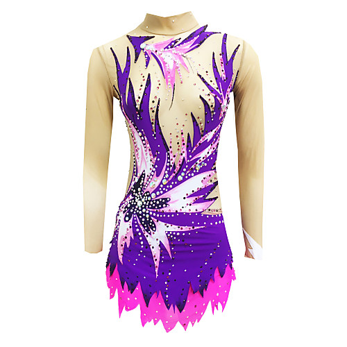 

Rhythmic Gymnastics Leotards Artistic Gymnastics Leotards Women's Girls' Leotard Purple High Elasticity Handmade Print Jeweled Sleeveless Competition Ice Skating Rhythmic Gymnastics Figure Skating