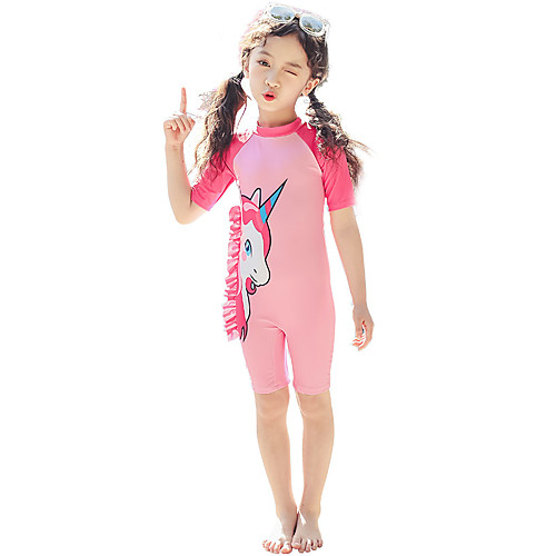 

Girls' Rash Guard Dive Skin Suit Diving Suit Breathable Quick Dry Short Sleeve Back Zip - Swimming Surfing Water Sports Patchwork Autumn / Fall Spring Summer / Micro-elastic / Kid's