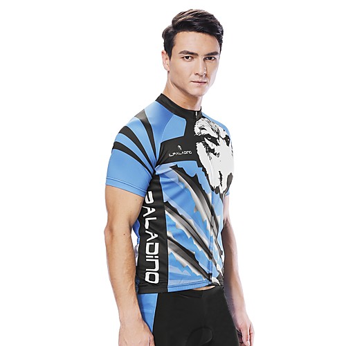 

ILPALADINO Men's Short Sleeve Cycling Jersey Blue Animal Wolf Bike Jersey Top Road Bike Cycling UV Resistant Reflective Strips Back Pocket Sports Clothing Apparel