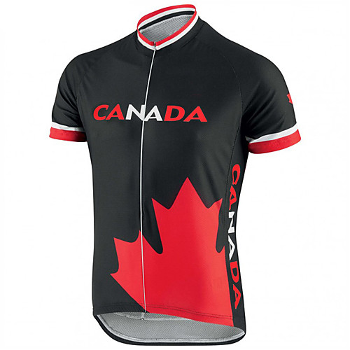 

21Grams Canada National Flag Men's Short Sleeve Cycling Jersey - Black / Red Bike Top UV Resistant Breathable Moisture Wicking Sports Terylene Mountain Bike MTB Road Bike Cycling Clothing Apparel