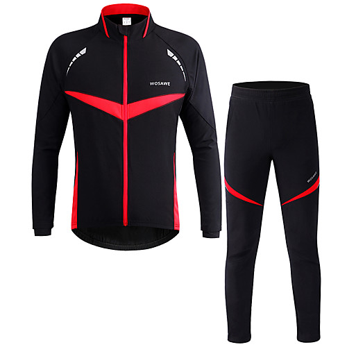 

WOSAWE Men's Women's Long Sleeve Cycling Jacket with Pants Winter Polyester Red Patchwork Bike Clothing Suit Windproof Warm Reflective Strips Sports Patchwork Mountain Bike MTB Road Bike Cycling