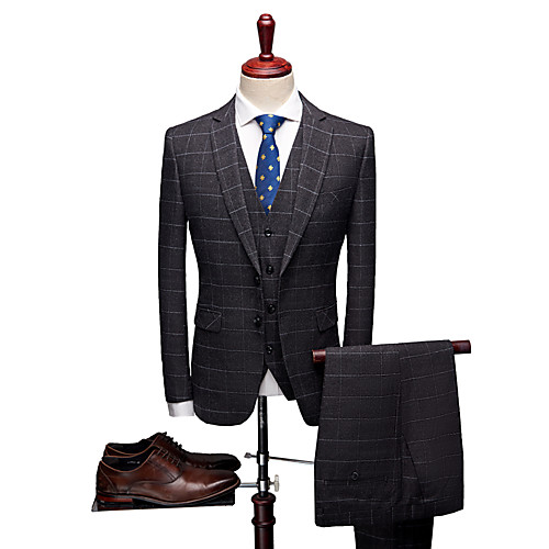 

Black / Blue / Purple Striped Standard Fit Polyester Suit - Notch Single Breasted One-button