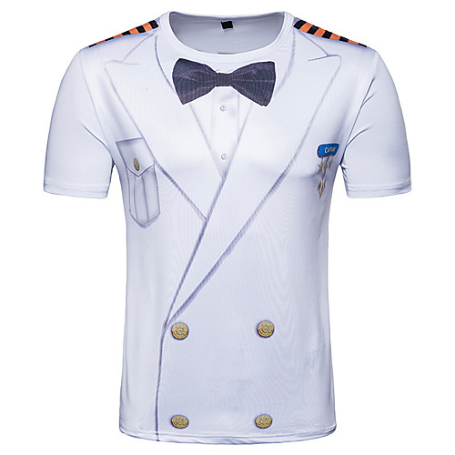 

Men's T shirt 3D Print Short Sleeve Athleisure Tops Basic Streetwear White