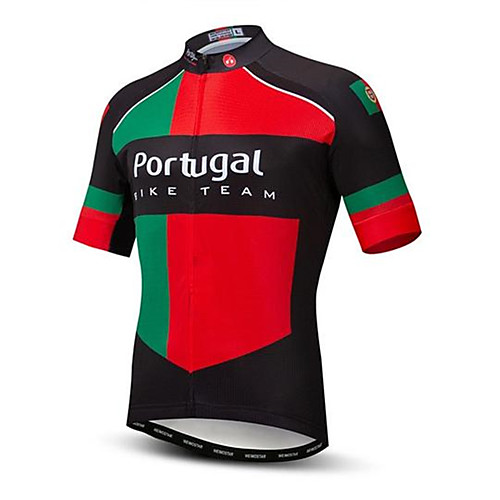 

21Grams Portugal National Flag Men's Short Sleeve Cycling Jersey - Black / Red Bike Top UV Resistant Breathable Moisture Wicking Sports Terylene Mountain Bike MTB Road Bike Cycling Clothing Apparel