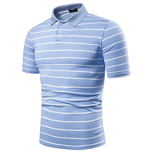 

Men's Polo Striped Short Sleeve Daily Tops Basic Black Yellow Light Blue