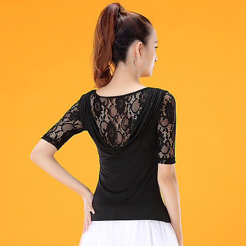 

Ballroom Dance Top Lace Ruching Women's Performance Half Sleeve Ice Silk
