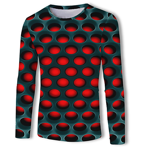 

Men's Geometric 3D Graphic T-shirt Print Long Sleeve Casual / Daily Tops Basic Streetwear Round Neck Red