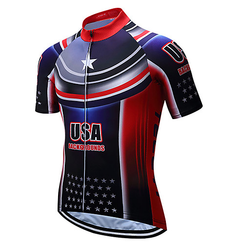 

21Grams American / USA National Flag Men's Short Sleeve Cycling Jersey - RedBlue Bike Top UV Resistant Breathable Moisture Wicking Sports Terylene Mountain Bike MTB Road Bike Cycling Clothing Apparel