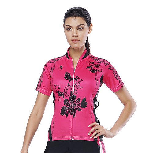 

ILPALADINO Women's Short Sleeve Cycling Jersey Peach Floral Botanical Bike Jersey Top Road Bike Cycling UV Resistant Reflective Strips Back Pocket Sports Clothing Apparel