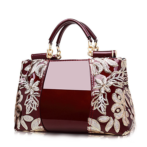 

Women's Bags PU Leather Tote Satchel Sequin Zipper Solid Color Shopping Daily Leather Bags Handbags Wine Black Red Gold