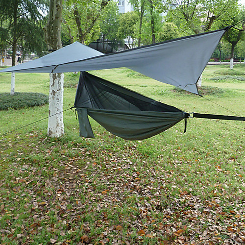 

Camping Hammock with Mosquito Net Outdoor Windproof Rain Waterproof Nylon with Carabiners and Tree Straps for 1 person Hiking Travel Green 245140 cm