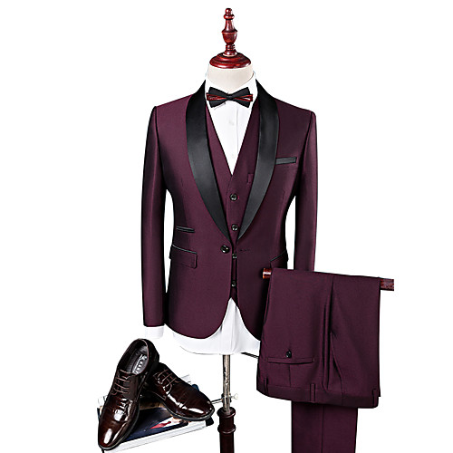 

Tuxedos Standard Fit Shawl Collar Single Breasted One-button Polyester Solid Colored