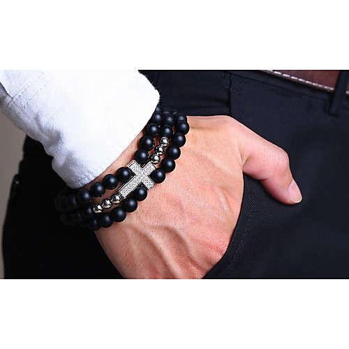 

Men's Bead Bracelet Loom Bracelet Braided Cross Statement Stylish Unique Design Trendy Elegant Titanium Steel Bracelet Jewelry Black / Silver / Rose Gold For Party Gift Daily Carnival Club