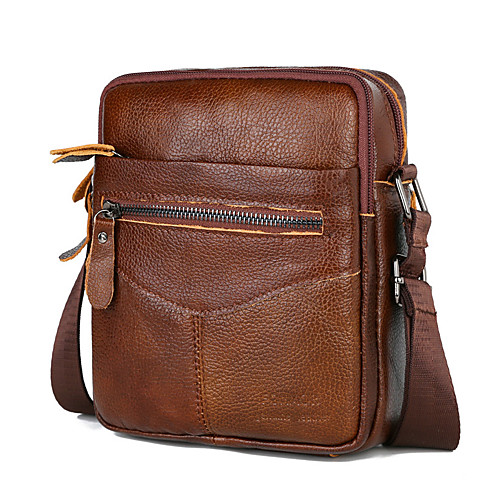 

Men's Bags Cowhide Crossbody Bag Zipper Solid Color Daily Outdoor 2021 Black Coffee