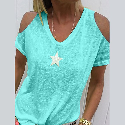 

Women's T shirt Solid Colored V Neck Tops Basic Top Blue Purple Yellow
