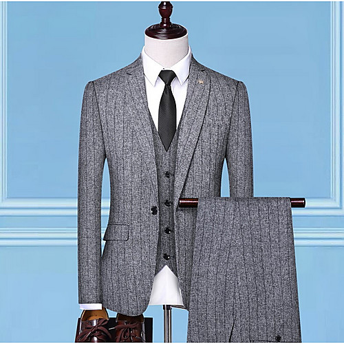 

Men's Suits, Striped Shirt Collar Polyester Black / White / Blue / Slim