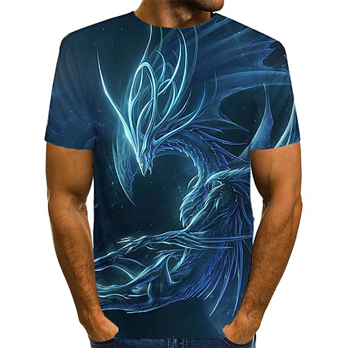 

Men's Color Block 3D Print T-shirt Street chic Exaggerated Daily Wear Club Round Neck Navy Blue / Short Sleeve / Animal