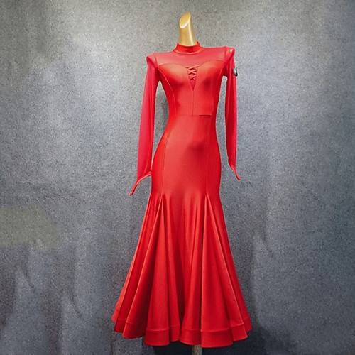 

Ballroom Dance Dress Ruching Split Joint Women's Performance Long Sleeve Spandex