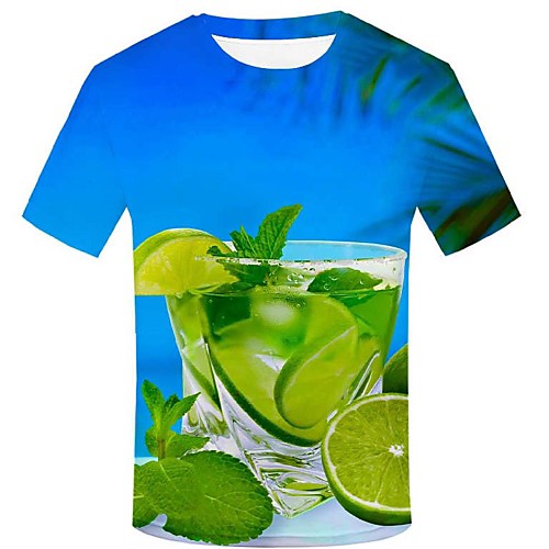 

Men's Plus Size 3D Graphic Print T-shirt - Cotton Street chic Exaggerated Event / Party Casual Round Neck Blue / Short Sleeve