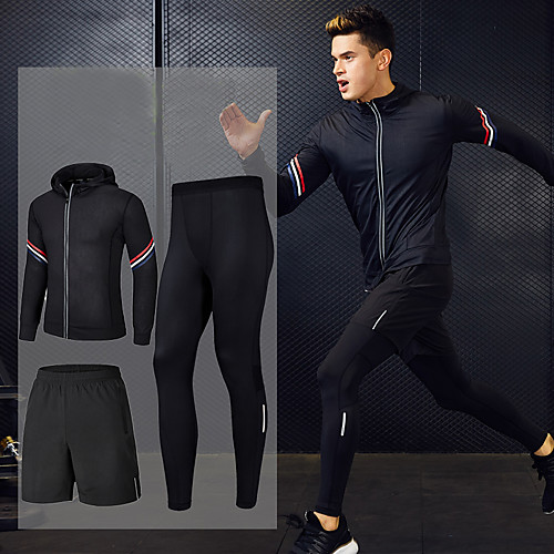 

Men's Activewear Set Workout Outfits Compression Suit Athletic Long Sleeve 3pcs Winter Breathable Quick Dry Soft Fitness Gym Workout Basketball Running Sportswear Stripes Plus Size Clothing Suit Bule