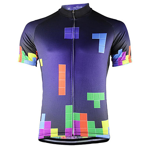 

21Grams Tetris Men's Short Sleeve Cycling Jersey - Violet Bike Top UV Resistant Breathable Quick Dry Sports Terylene Mountain Bike MTB Road Bike Cycling Clothing Apparel / Micro-elastic / Athleisure