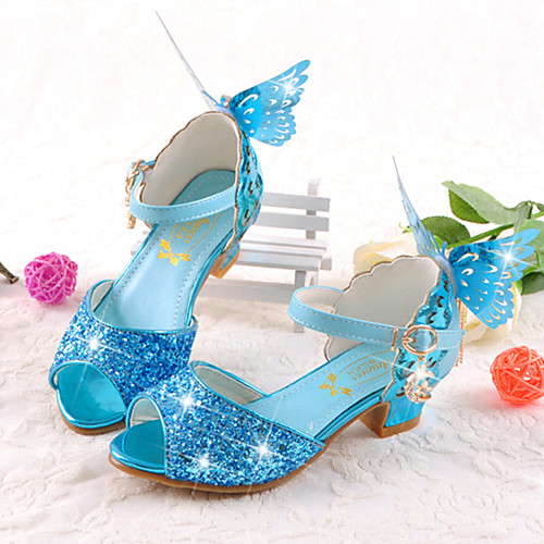 

Girls' Flower Girl Shoes / Tiny Heels for Teens Synthetics Sandals Dress Shoes Kids / Teenager Bowknot / Buckle / Sequin Pink / Blue / Silver Spring / Summer / Peep Toe / Party & Evening / Rubber