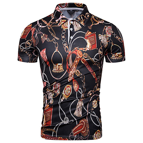 

Men's Polo Graphic Short Sleeve Daily Tops Black