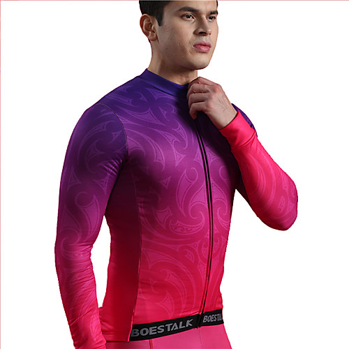 

BOESTALK Men's Long Sleeve Cycling Jersey Winter Fleece Fuchsia Gradient Bike Tracksuit Jersey Top Mountain Bike MTB Road Bike Cycling Thermal / Warm Windproof Fleece Lining Sports Clothing Apparel