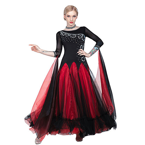 

Ballroom Dance Dresses Women's Training / Performance Tulle / Ice Silk Split Joint / Crystals / Rhinestones 3/4 Length Sleeve Dress