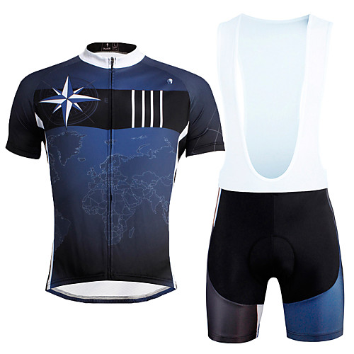 

ILPALADINO Men's Short Sleeve Cycling Jersey with Bib Shorts Dark Blue Bike Breathable Quick Dry Sports Nature & Landscapes Mountain Bike MTB Road Bike Cycling Clothing Apparel / Stretchy