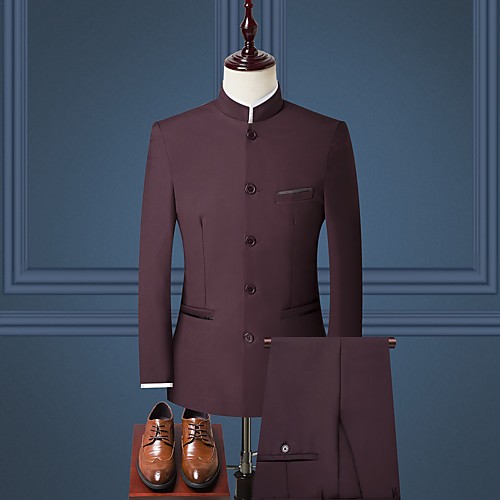 

Tuxedos Standard Fit Mandarin Single Breasted Four-buttons Polyester / Cotton Blend / Polyster Solid Colored