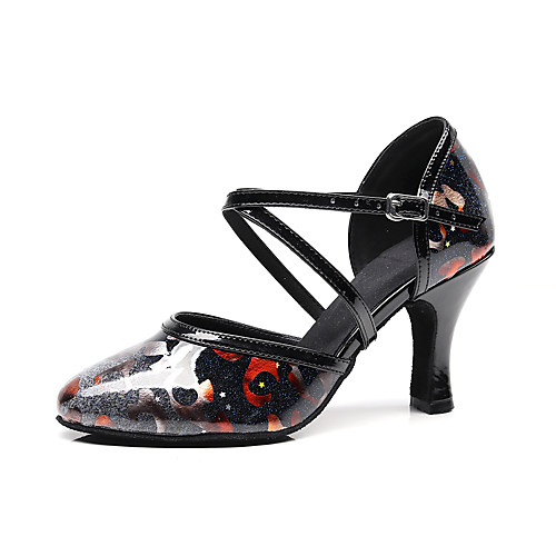 

Women's Modern Shoes Ballroom Shoes Heel Glitter Flared Heel Black Ankle Strap