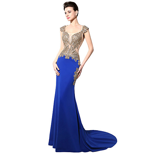 

Mermaid / Trumpet Beautiful Back Luxurious Engagement Formal Evening Dress Illusion Neck Sleeveless Court Train Chiffon with Beading Appliques 2021