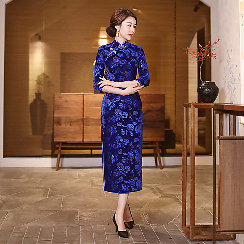 

Adults Women's Chinese Style Chinese Style Cheongsam Qipao For Corporate Clothing Club Uniforms Cotton / Polyester Blend Long Length Cheongsam