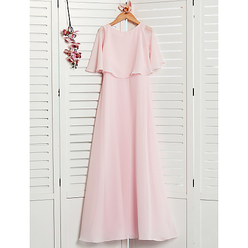 

A-Line Jewel Neck Maxi Chiffon Junior Bridesmaid Dress with Ruffles