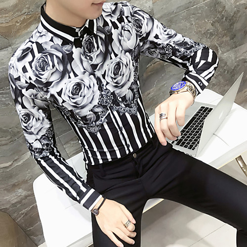 

Men's Floral Slim Shirt Basic Daily White / Black / Long Sleeve