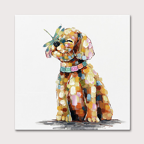 

Oil Painting Hand Painted Square Animals Pop Art Modern Rolled Canvas (No Frame)
