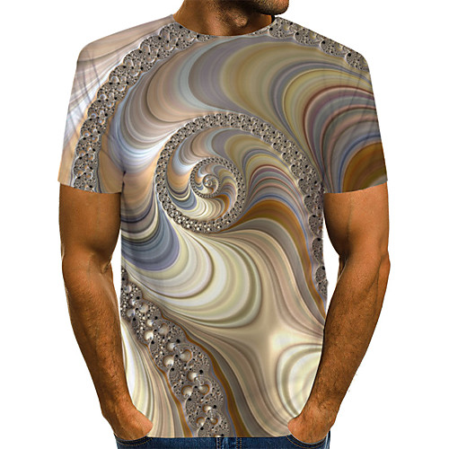 

Men's Abstract Graphic Print T-shirt Street chic Exaggerated Daily Wear Club Round Neck Light Brown / Short Sleeve