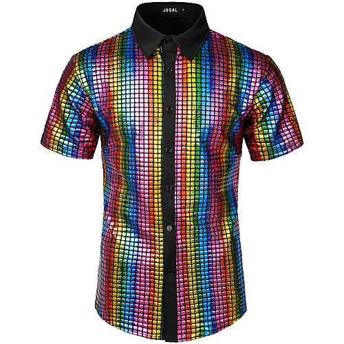 

Men's Shirt Solid Colored Geometric Short Sleeve Street Tops Sexy Rock Punk & Gothic Rainbow