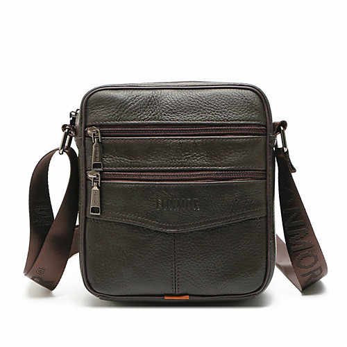 

Men's Zipper Cowhide Crossbody Bag Solid Color Black / Coffee / Fall & Winter