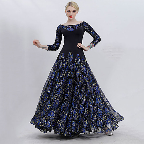 

Ballroom Dance Dress Floral Print Split Joint Women's Training Performance 3/4 Length Sleeve Ice Silk